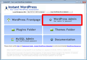 InstantWordPressの管理画面から立ち上げる