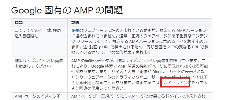 Google固有のAMPの問題の説明画像